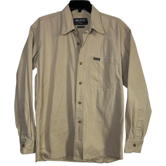 Big Star Mens 100% Cotton Tan Khaki Button Down Shirt Size Large - Picture 1 of 5